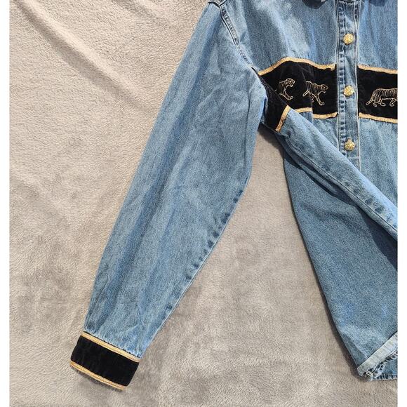 Carolina Blues Womens Vintage Denim Gold Elephant Button Up Blouse Size 16 - Picture 5 of 12
